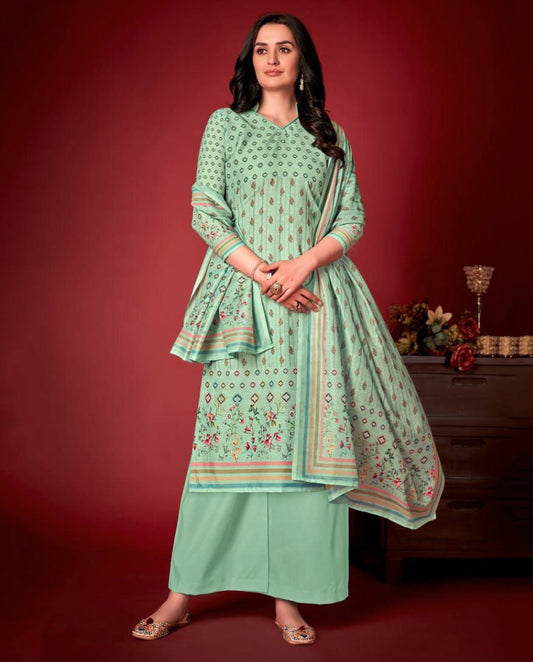 Cotton Unstitched Suit Material With Green Dupatta