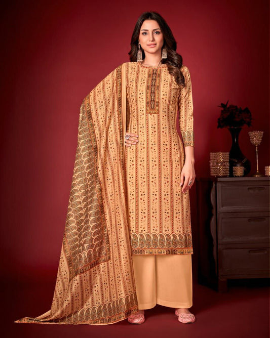 Cotton Unstitched Suit Material With Orange Dupatta - Stilento