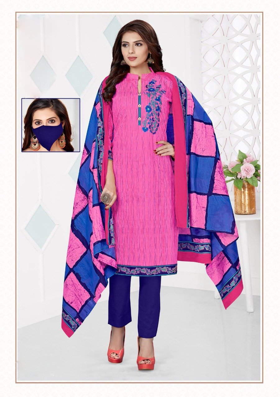 Cotton Unstitched Women Printed dress material Pink - Stilento