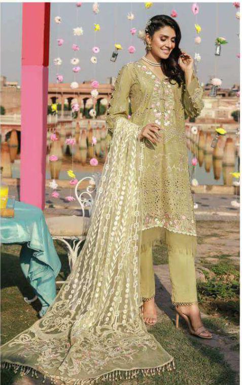 Cotton With Embroidery Green Unstitched Pakistani Suit Dress Material - Stilento