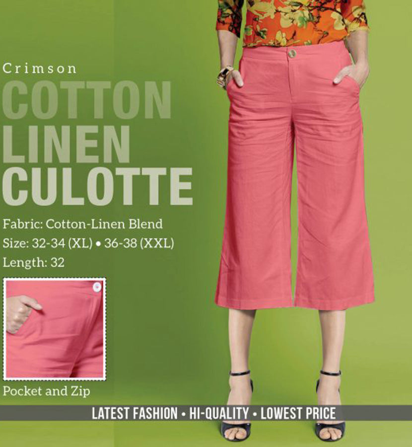 Crimson Linen Cotton Culottes Pants for women - Stilento