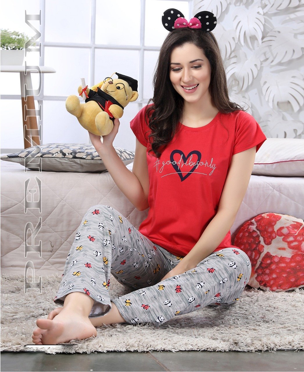 Cute Red top and Pajamas Night Wear Set for Girls - Stilento