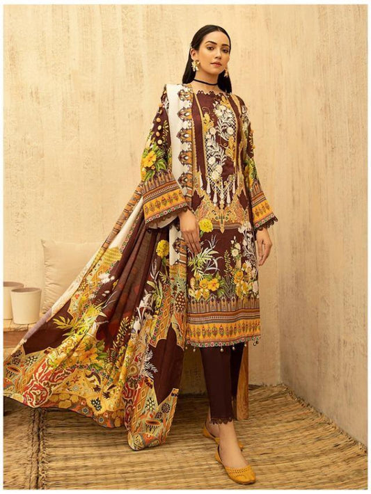 Cyra Fashion Pakistani Printed Women Suits Dress Material White