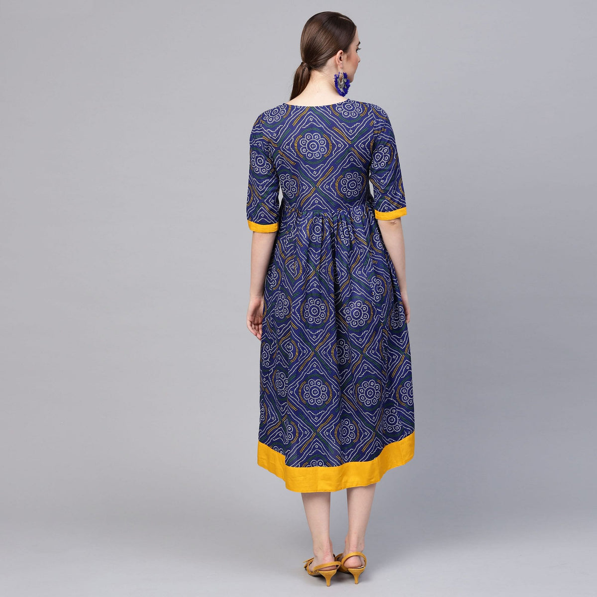 Dark Blue Cotton Party Wear Casual Dress for Women
