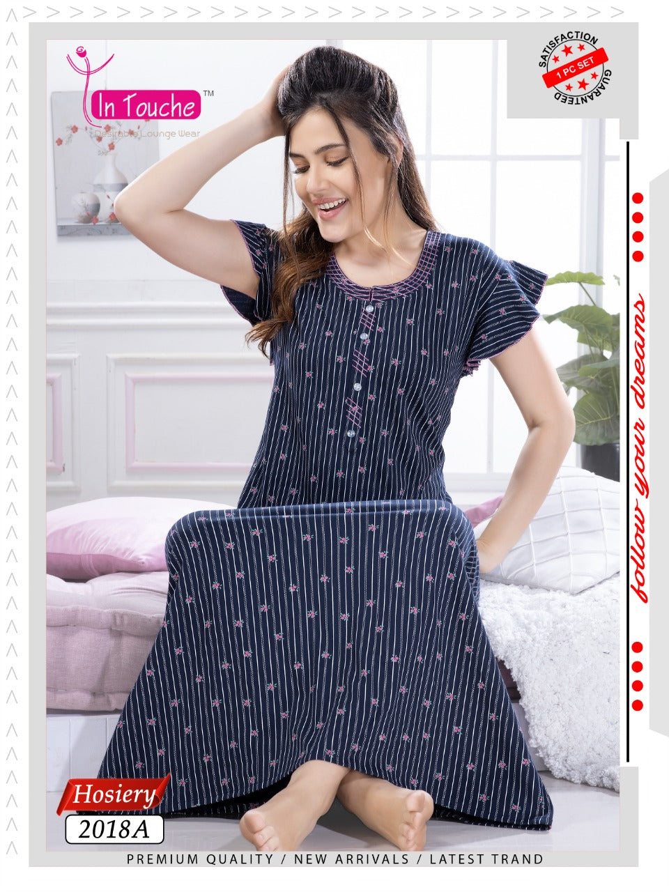 Dark Blue Printed Cotton Maxi Nightdress for Ladies Stilento Dark Blue Printed Cotton Maxi Nightdress for Ladies Stilento