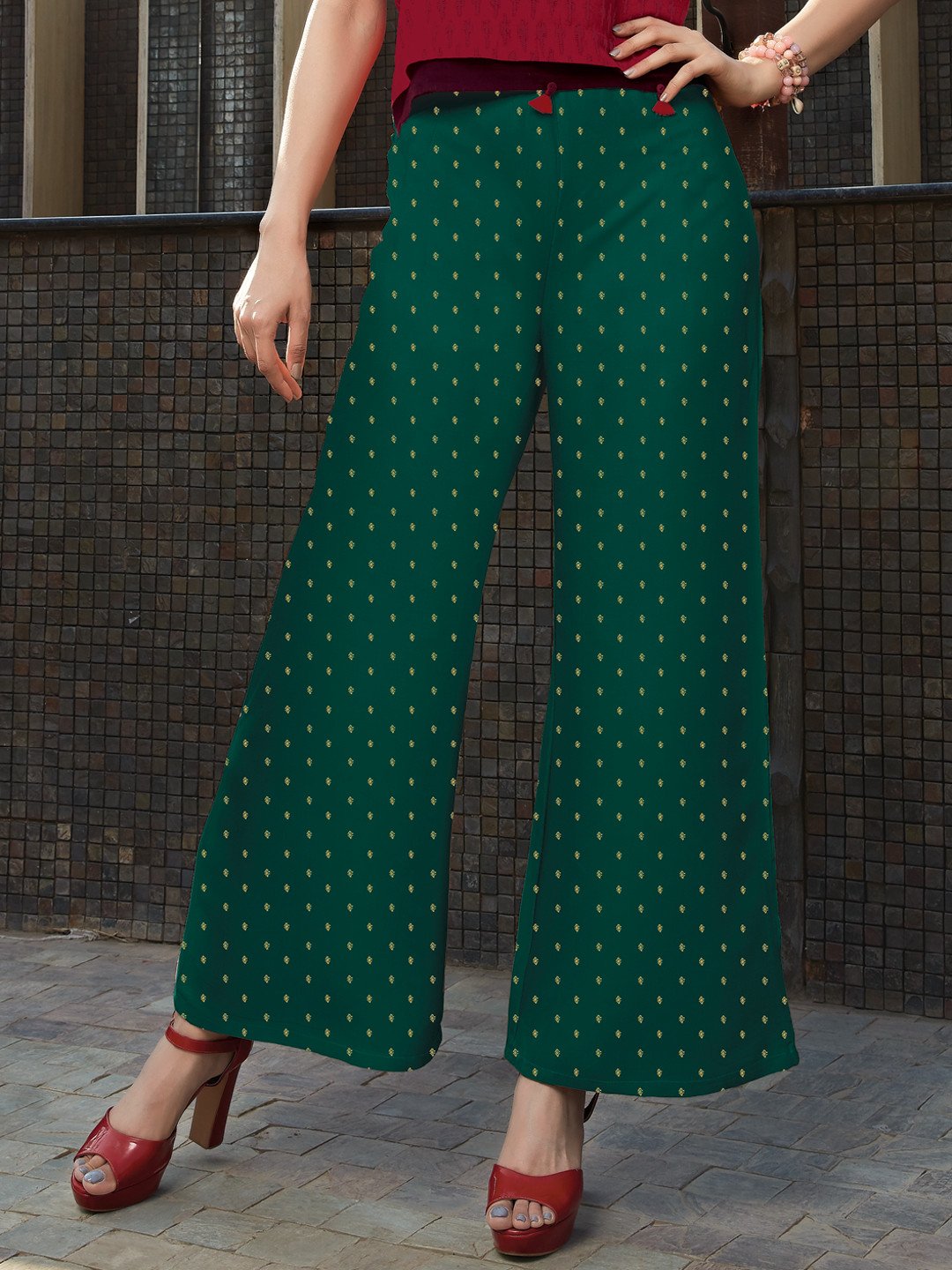 Dark Green Rayon Jacquard Palazzo for Ladies