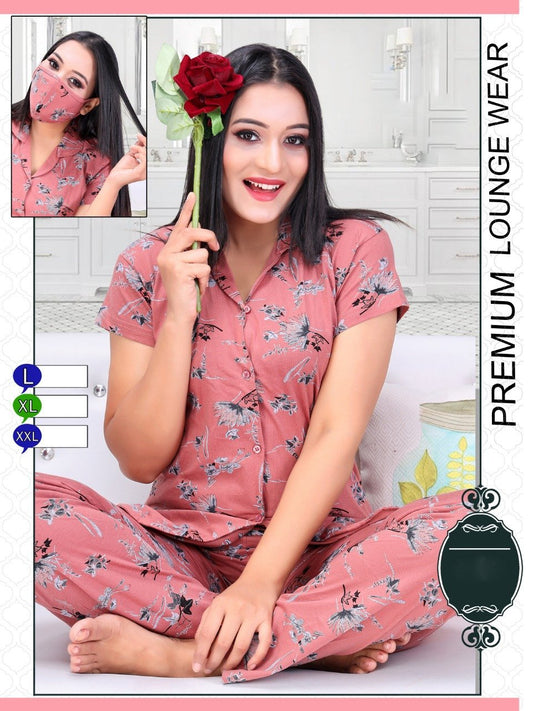 Dark Pink Night Suit Top and Pyjamas Set for Women - Stilento