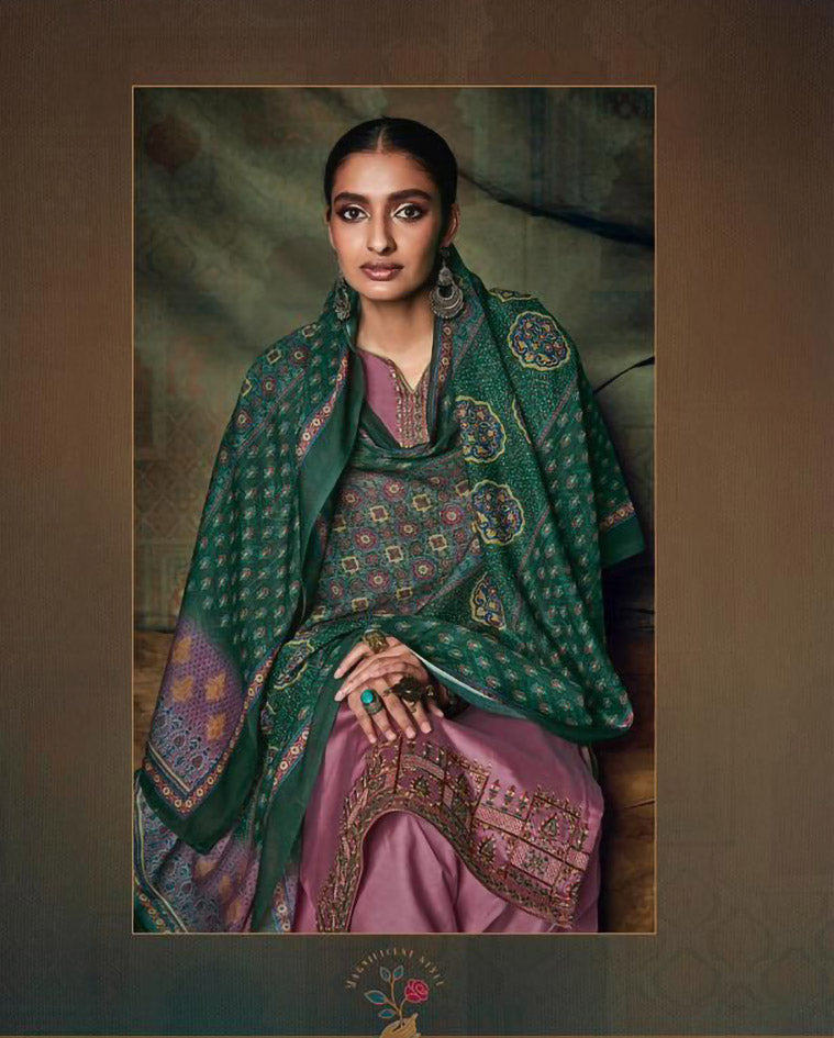 Dark Pink Unstitched Salwar Suits with Bandhani Dupatta - Stilento
