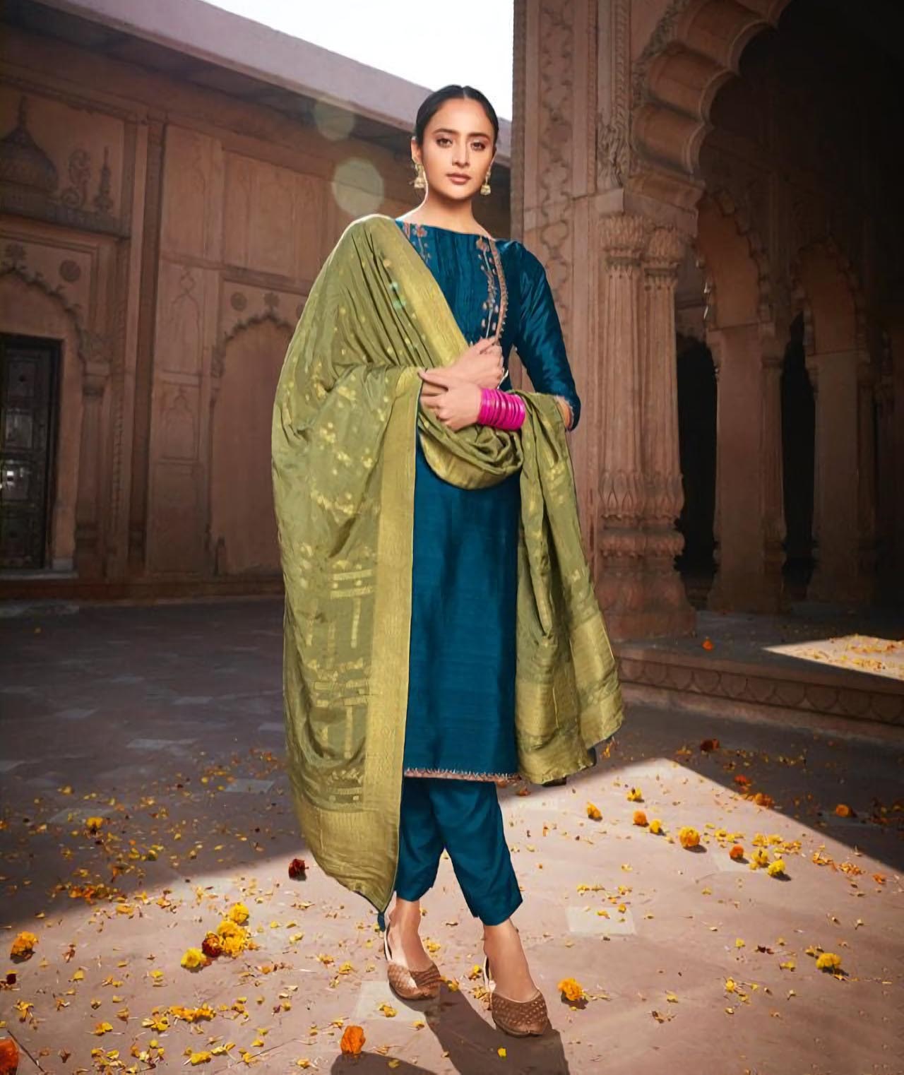 Deepsy Festive Wear Blue Unstitched Heavy Silk Salwar Suits - Stilento