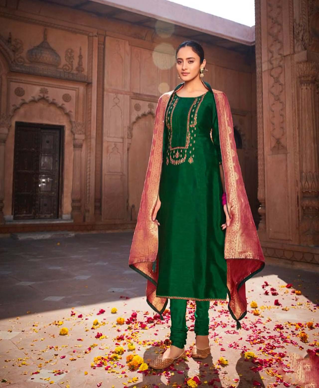 Deepsy Festive Wear Green Unstitched Heavy Silk Salwar Suits - Stilento