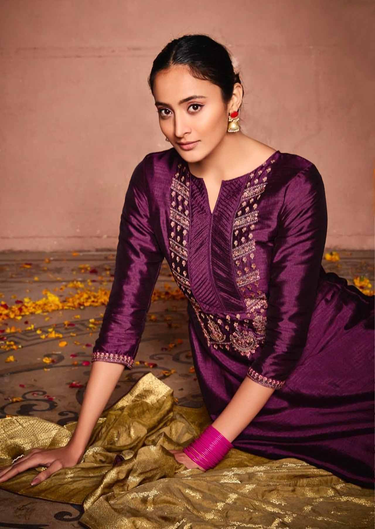 Deepsy Festive Wear Purple Unstitched Heavy Silk Salwar Suits - Stilento