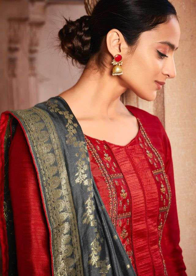 Deepsy Festive Wear Red Unstitched Heavy Silk Salwar Suits - Stilento