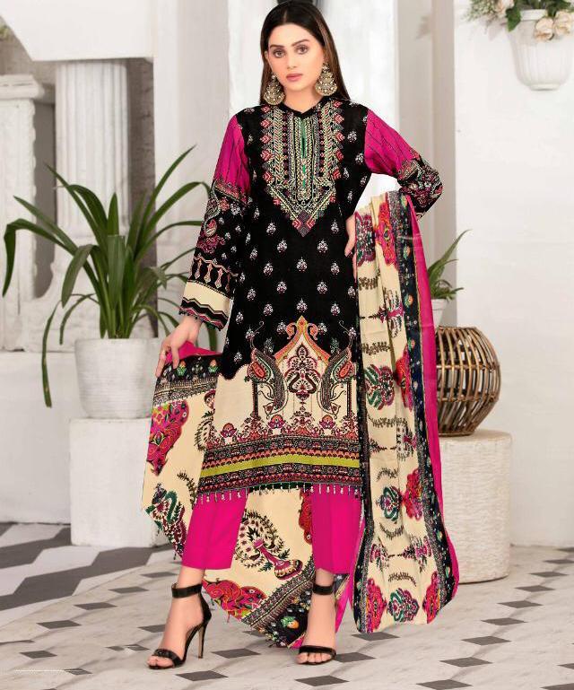 Designer Black Lawn Cotton Salwar Kameez Dress Material - Stilento