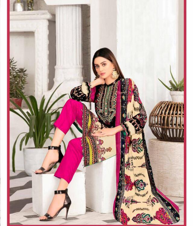 Designer Black Lawn Cotton Salwar Kameez Dress Material - Stilento