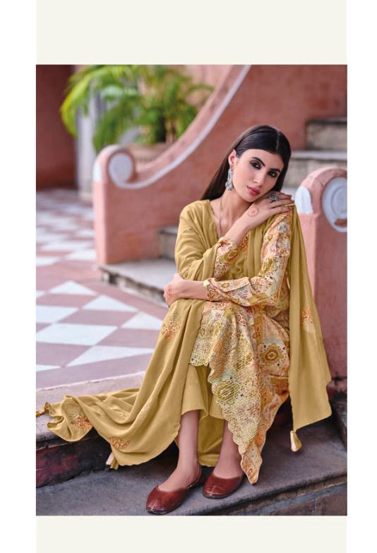 Designer Brown Unstitched Jam Cotton Salwar Suits Material - Stilento