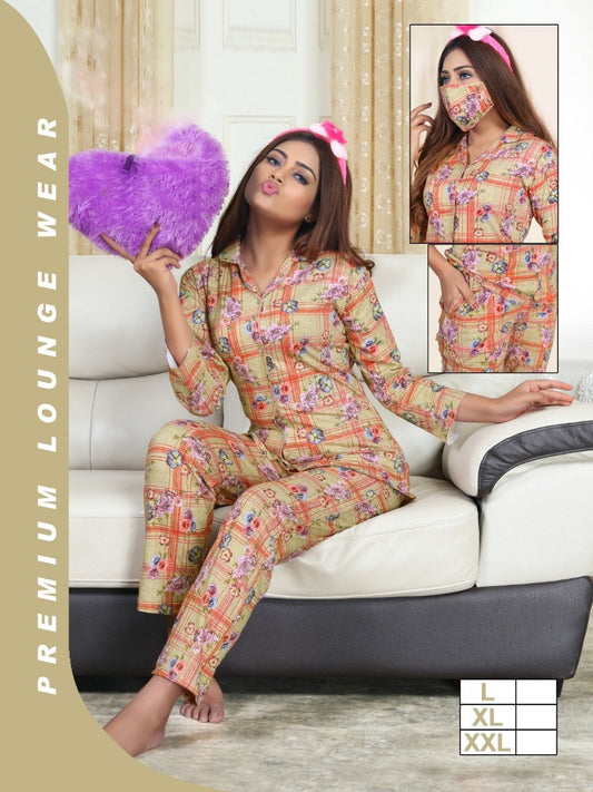 Designer Cotton Night suit Set for Women with Pockets - Stilento