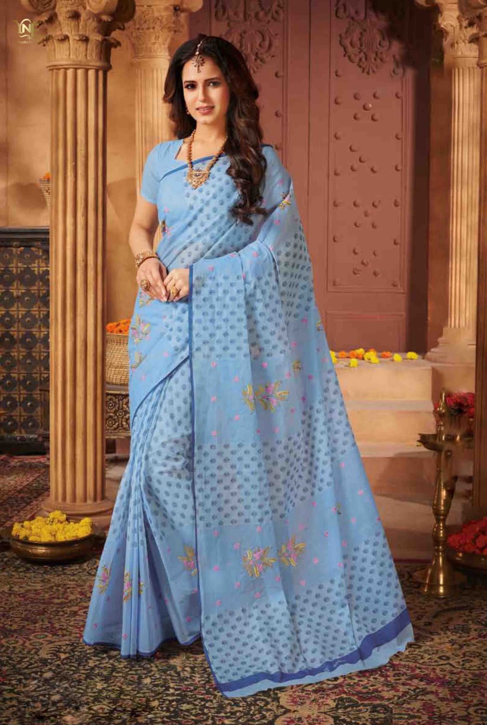 Designer Dark Blue Pure Cotton Printed Indian Women sarees - Stilento