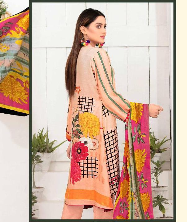 Designer Golden Brown Pakistani Lawn Cotton Dress Material - Stilento