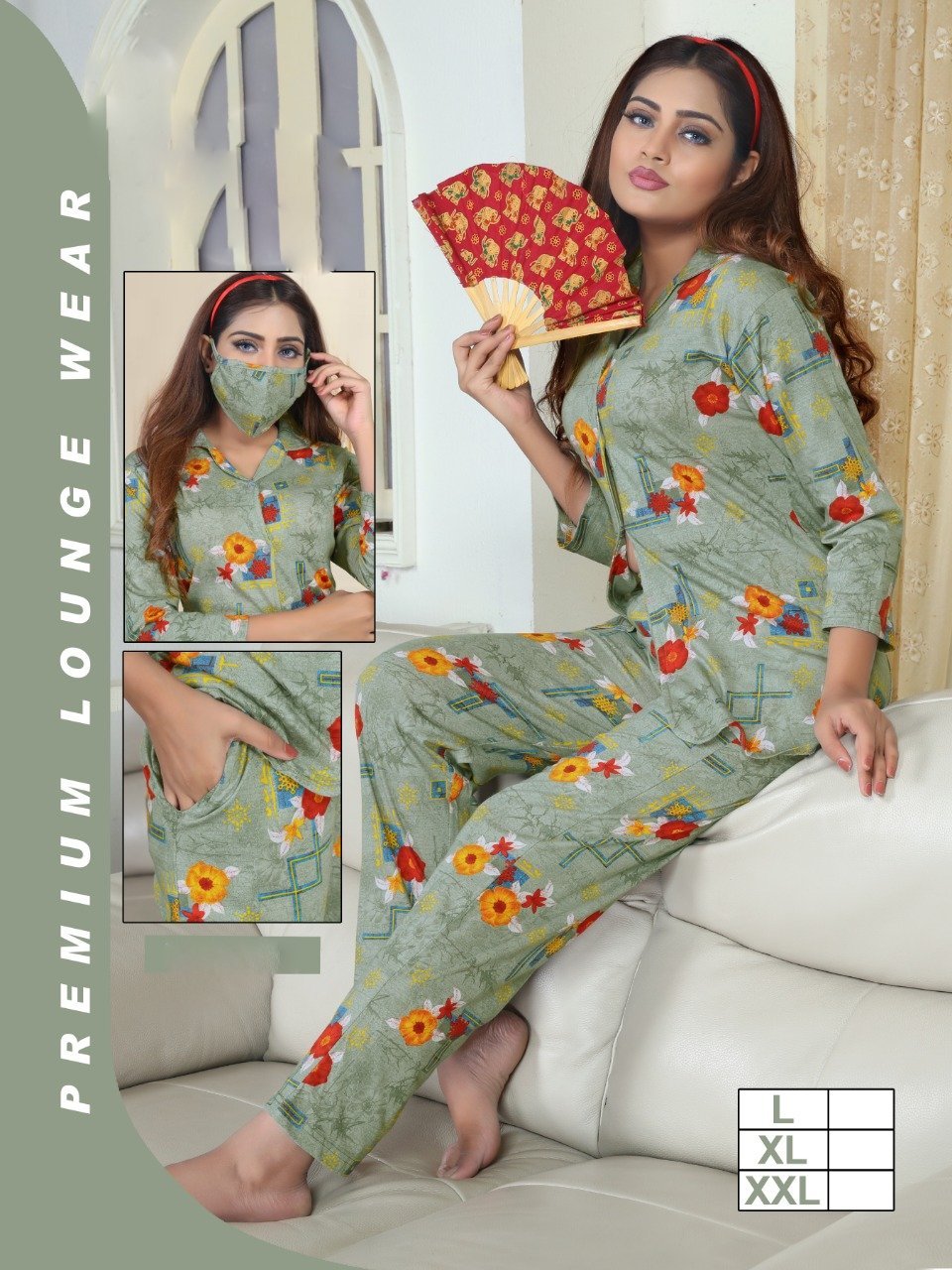 Designer Green Casual Cotton Printed Nigh suit Sets for Women - Stilento