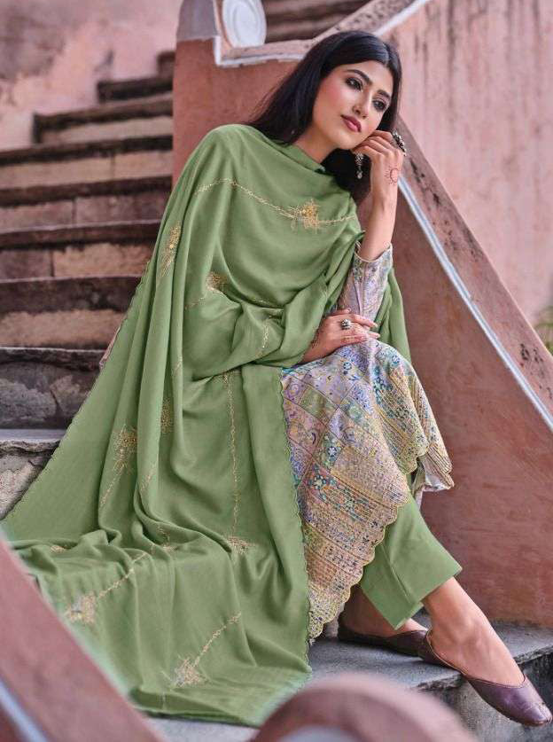 Designer Green Printed Unstitched Jam Cotton Salwar Suits Material - Stilento