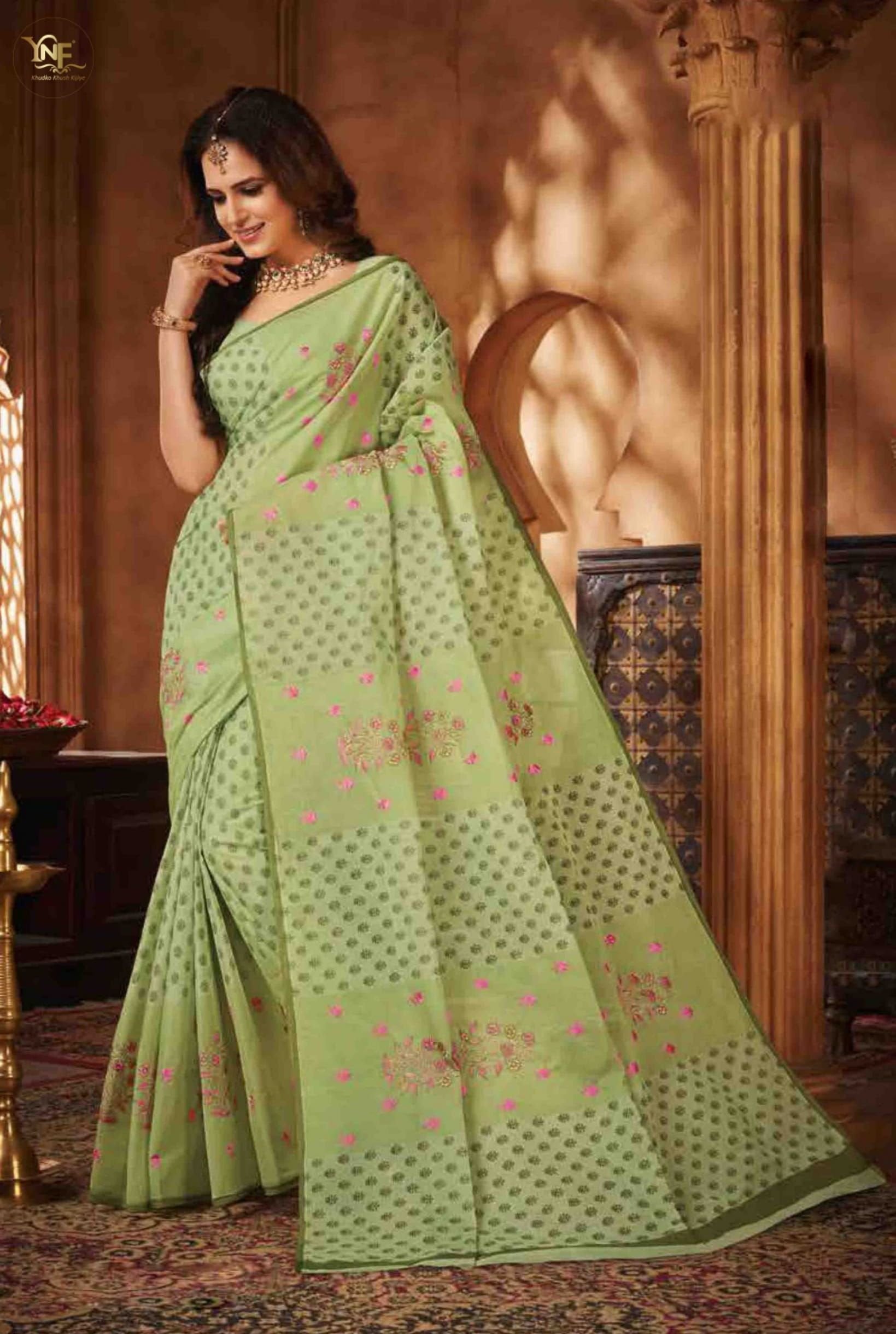 Designer Green Pure Cotton Printed Women saree - Stilento