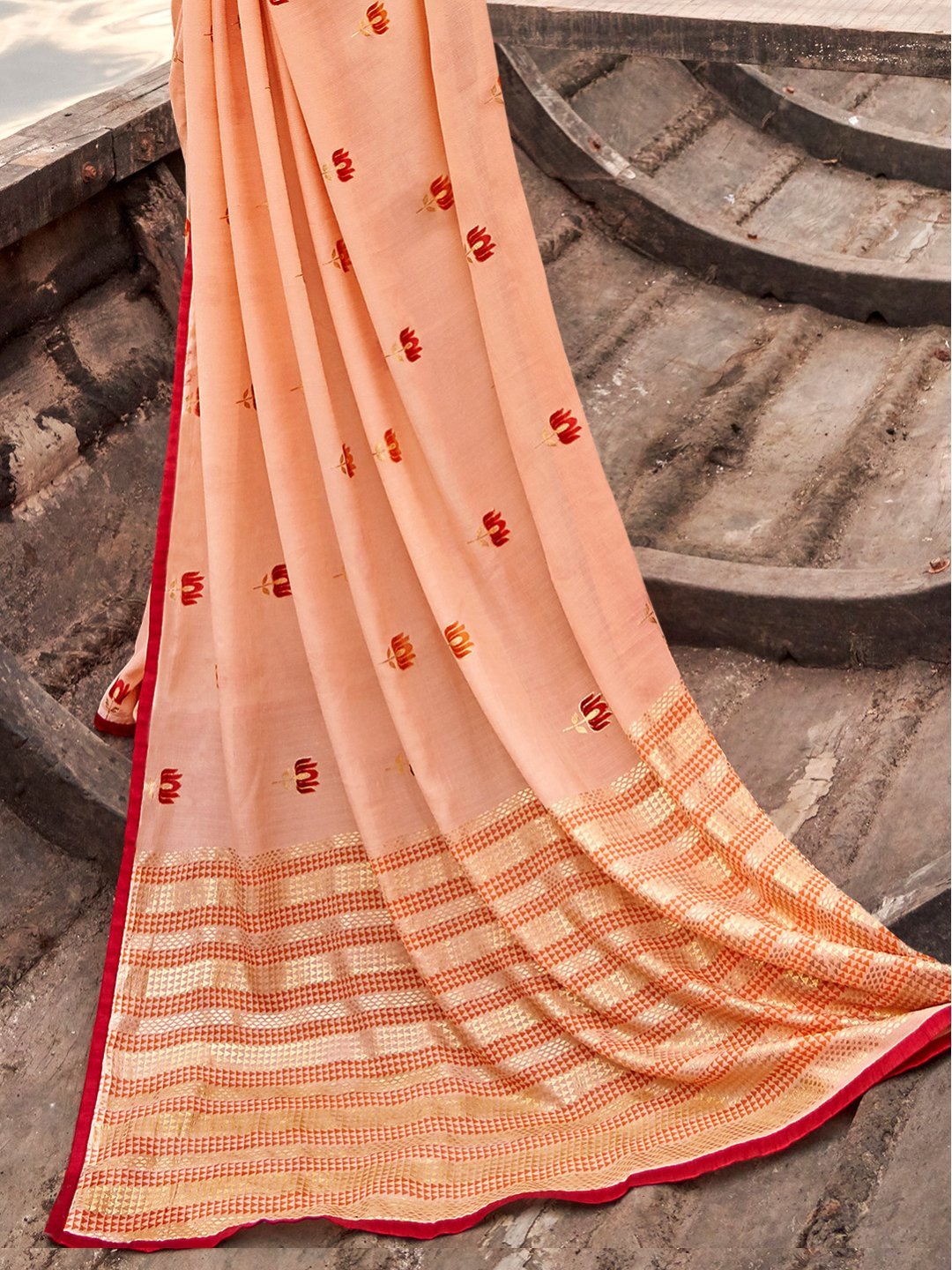 Designer Light Orange Printed Chiffon Saree for Women With Blouse - Stilento