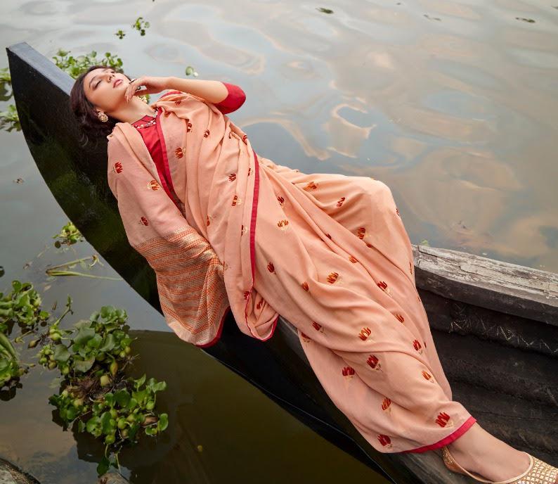 Designer Light Orange Printed Chiffon Saree for Women With Blouse