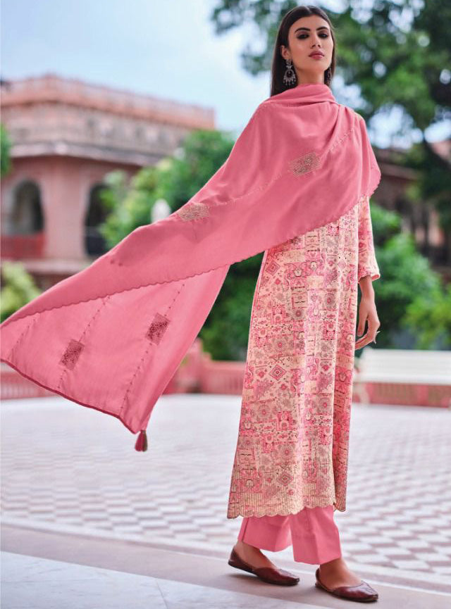 Designer Pink Unstitched Jam Cotton Salwar Suits Material - Stilento