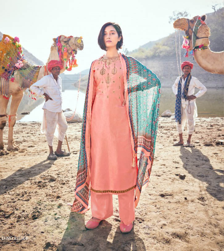Designer Pink Unstitched Silk Suit Material for Ladies - Stilento