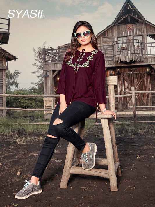 Designer Rayon Maroon tunic top for Ladies - Stilento