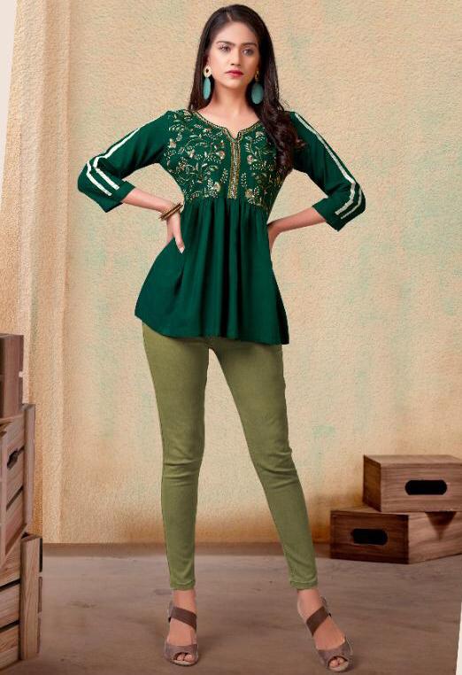 Designer Rayon Stylish Green Tunic Tops for Women - Stilento