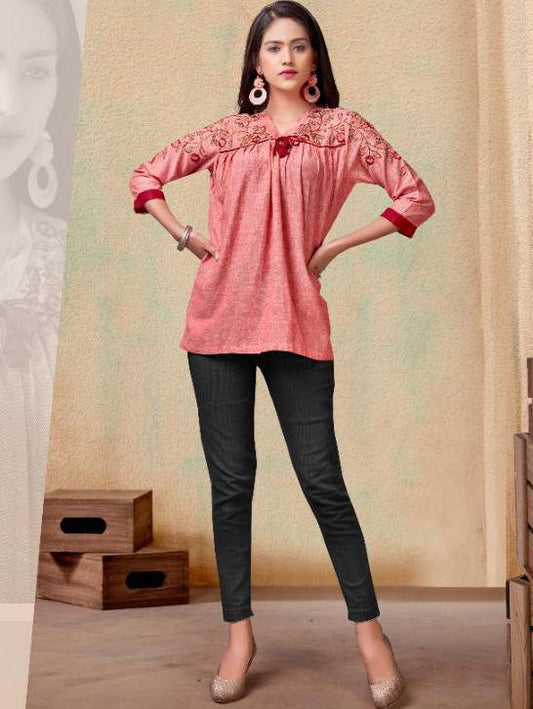 Designer Rayon Stylish Pink Tunic Tops for Women - Stilento