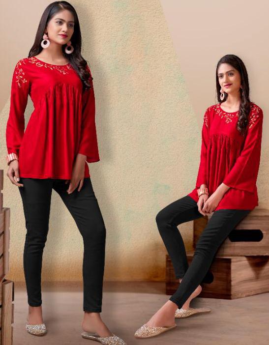 Designer Rayon Stylish Red Tunic Tops for Women - Stilento