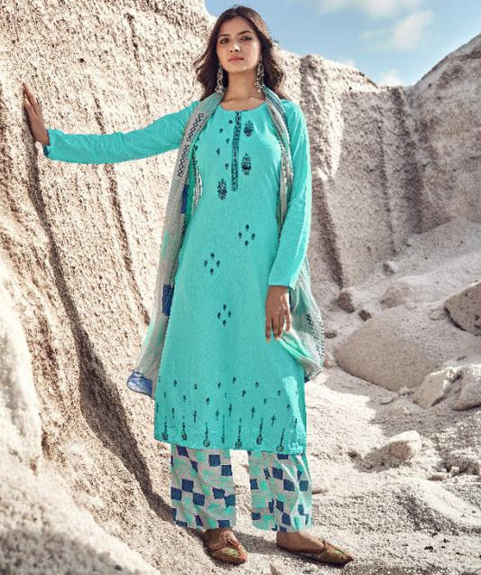 Designer Women Cotton Suits Set with Embroidery
