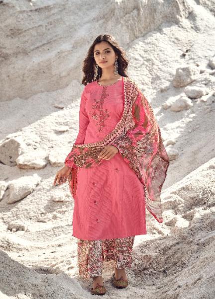 Designer Women Pink Cotton Suits Set with Embroidery