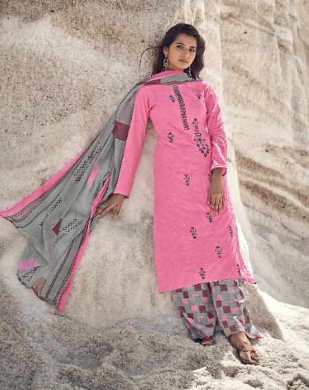 Designer Women Pink Cotton Suits Set with Embroidery - Stilento