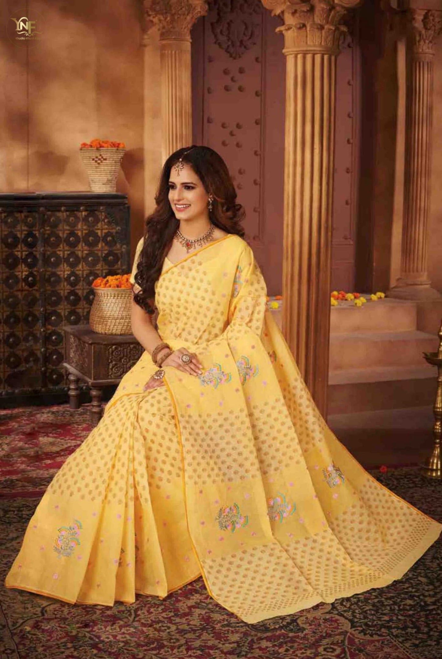 Designer Yellow Pure Cotton Printed Women saree - Stilento