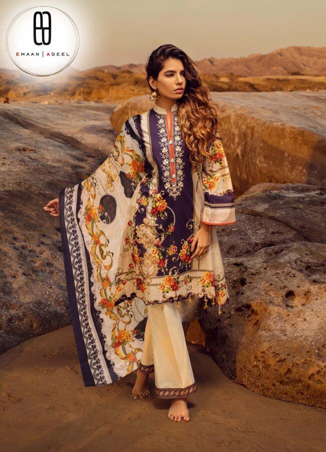 Emaan Adeel Women lawn Unstitched Pakistani Suits With Mal Mal Duppata - Stilento