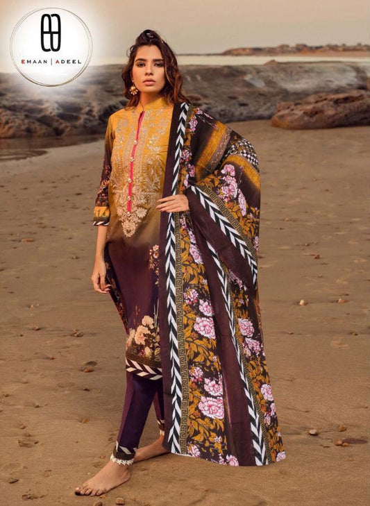 Emaan Adeel Women lawn Unstitched Pakistani Suits With Mal Mal Duppata