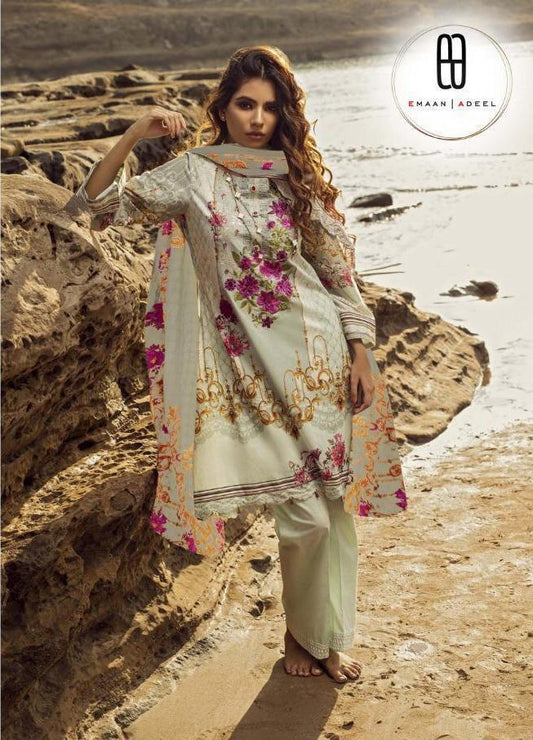 Emaan Adeel Women Pure lawn Unstitched Pakistani Suits With Mal Mal Duppata