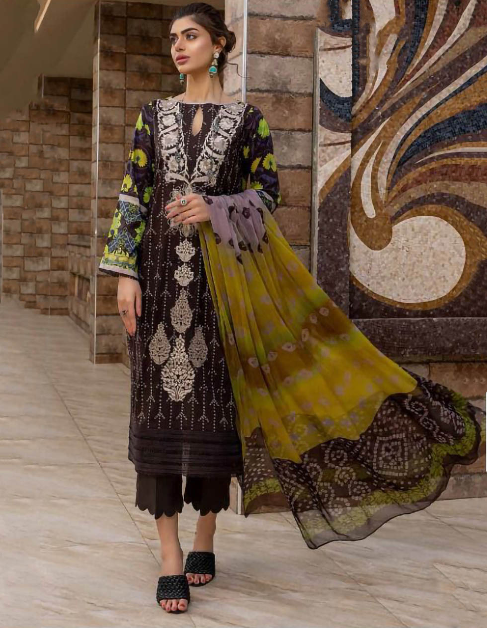 Embroidered Black Pakistani Cotton Salwar Suits Set - Stilento