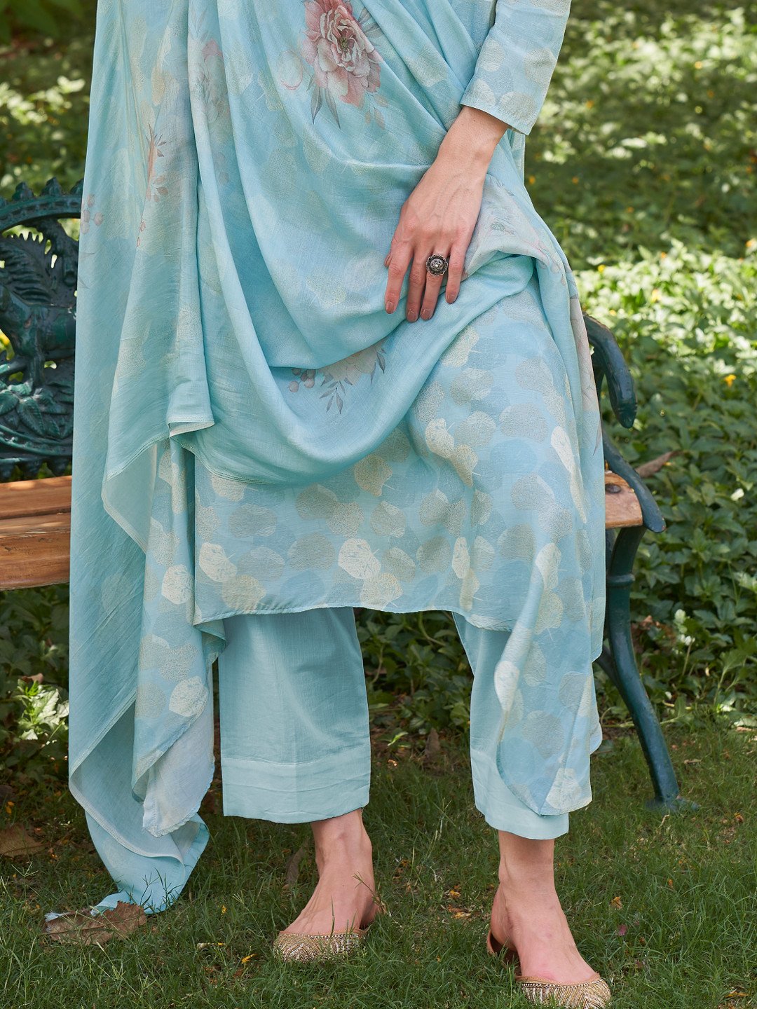 Embroidered Blue Cotton Un-Stitched Salwar Suit Set - Stilento
