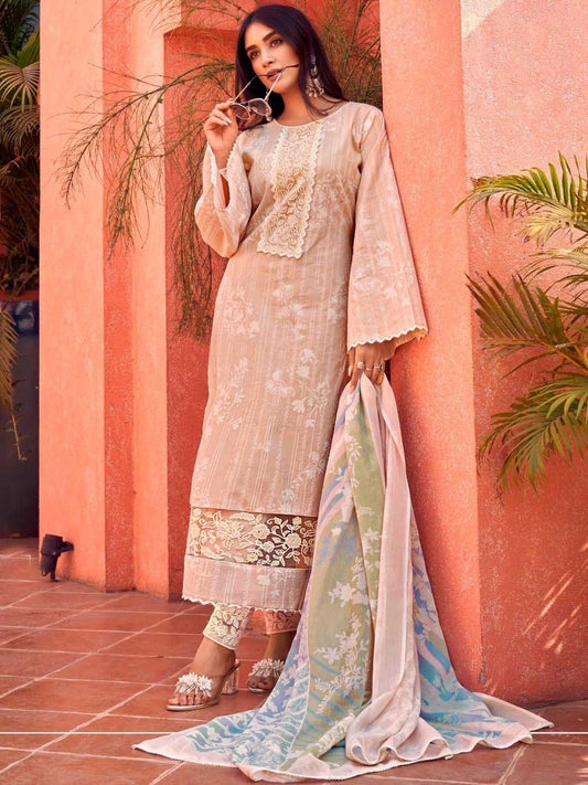 Masakali Embroidered Brown Cotton Unstitched Suit Set