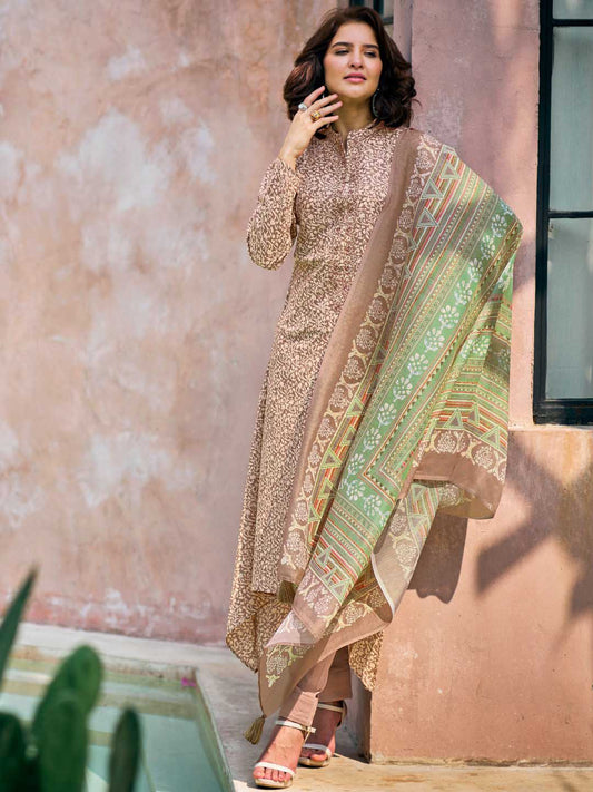 Embroidered Brown Lawn Cotton Unstitched Suit Set