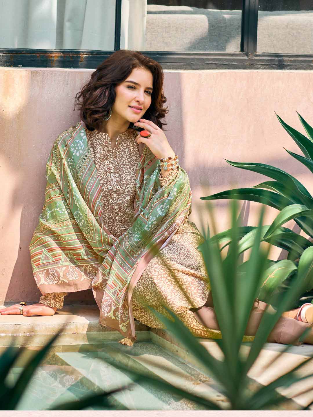 Embroidered Brown Lawn Cotton Unstitched Suit Set