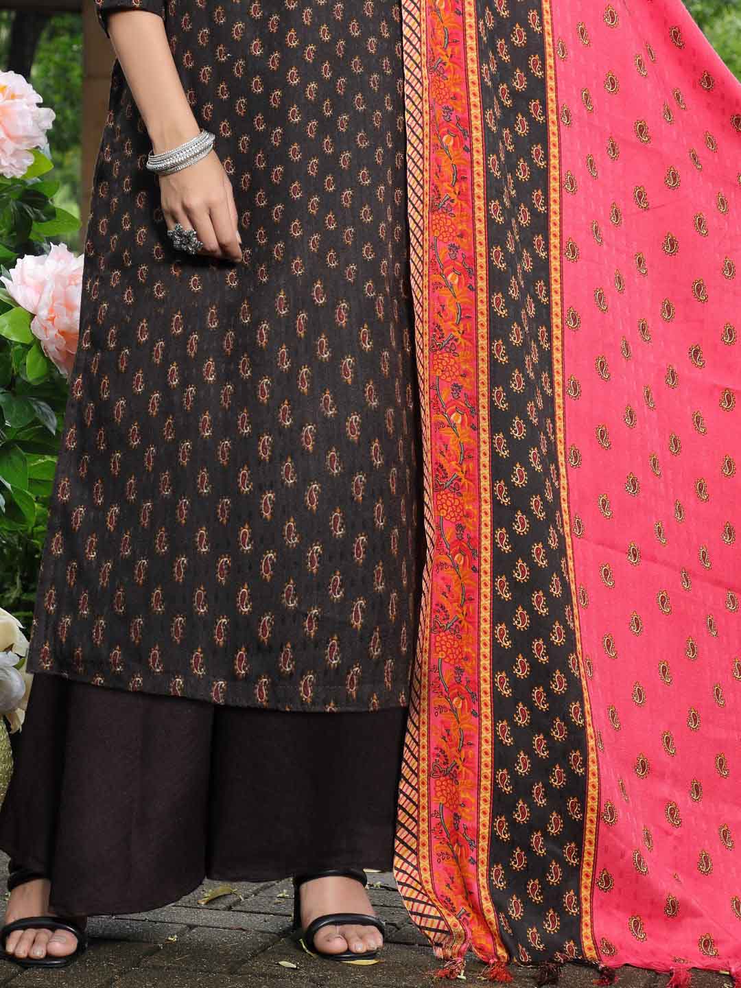 Pashmina Embroidered Coffee Unstitched Winter Ladies Suits - Stilento