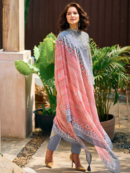 Unstitched Pure Lawn Cotton Suit Material with Embroidery