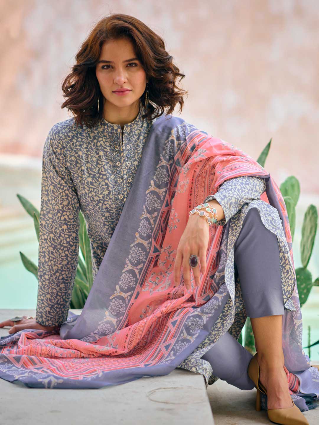 Unstitched Pure Lawn Cotton Suit Material with Embroidery