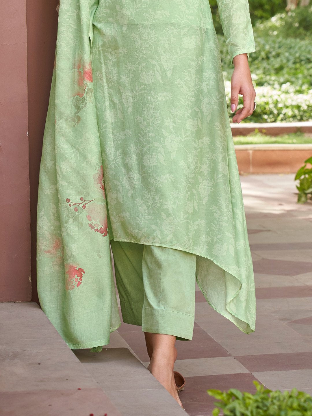 Embroidered Green Cotton Un-Stitched Salwar Suit Set - Stilento
