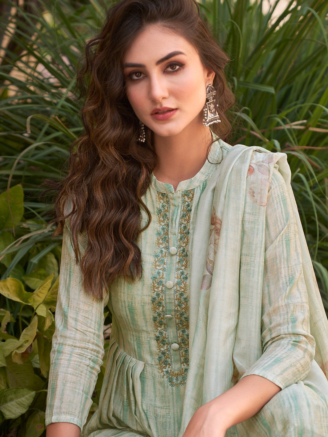 Embroidered Green Cotton Un-Stitched Suit for Ladies - Stilento